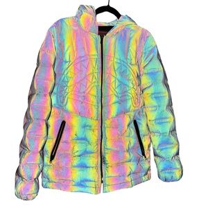 Sprayground Multicolor Holographic Men’s Puffer Jacket Size Small